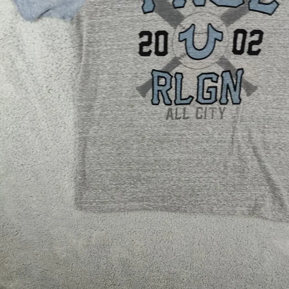 True Religion Raglan Shirt Men's Extra Large Grey Heather Gray Tee